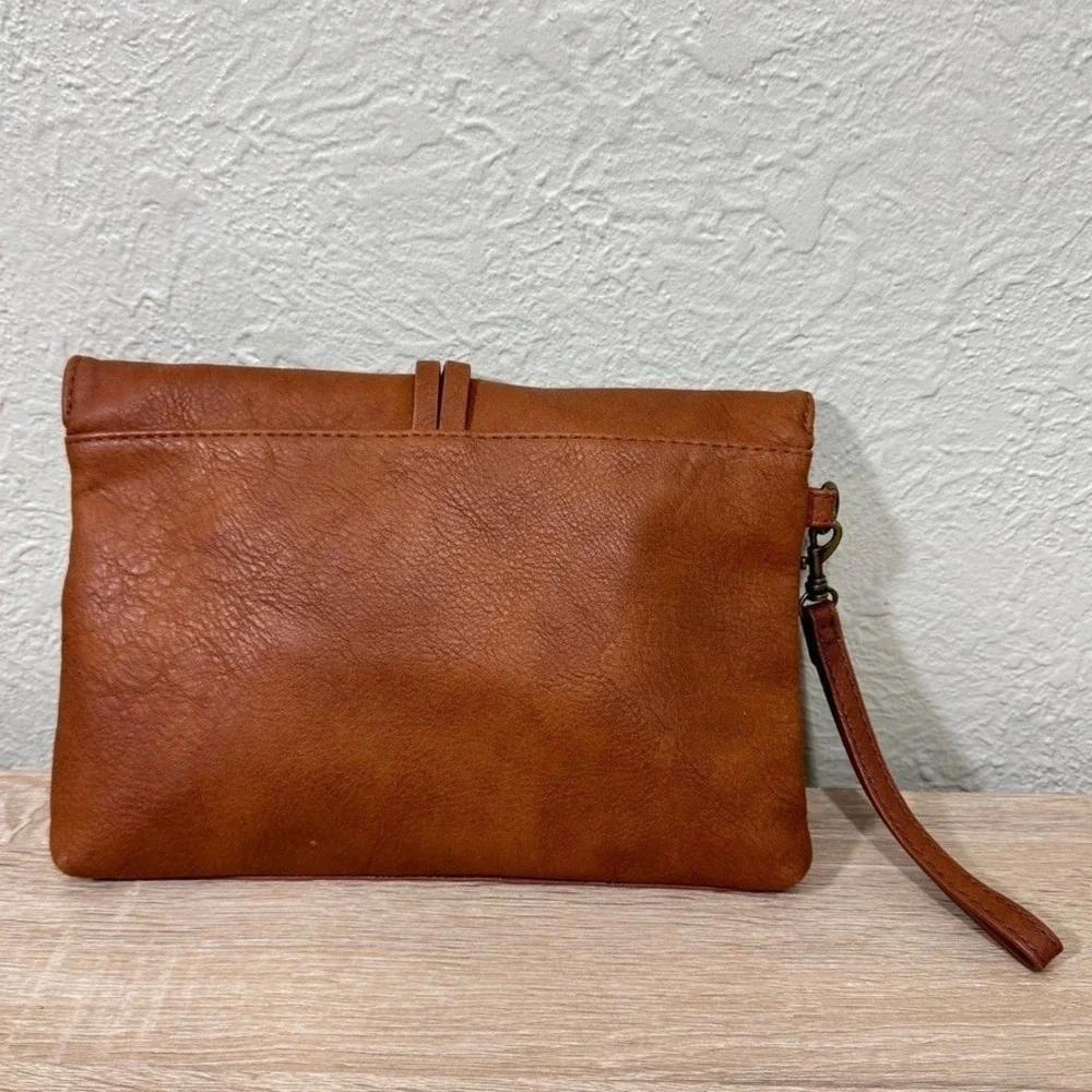 Universal Thread Wristlet Clutch Cognac Tan Boho Western Festival Foldover Bag